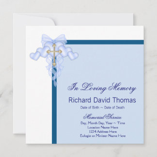 Invitation Croix bleu marine pour homme En souvenir mémorial