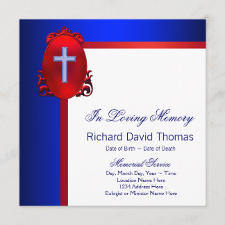 Invitation Croix Bleu Marine Rouge En Mémoire Affectueuse Mém
