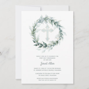 Invitation Croix Bleue de couronne Première communion