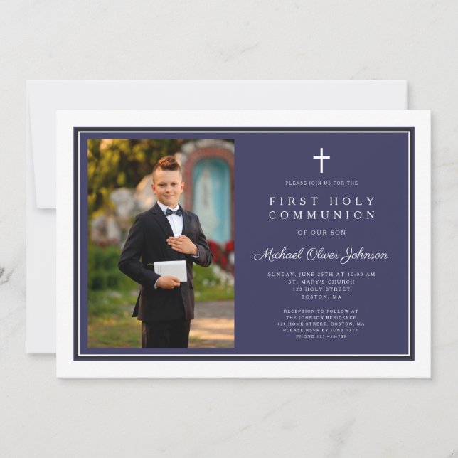 Invitation Croix Bleue de la marine moderne photo First Commu (Devant)