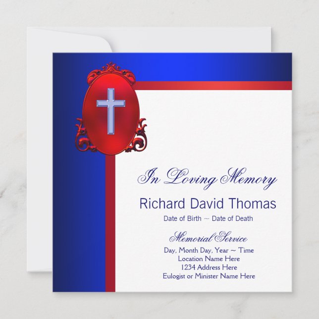 Invitation Croix Bleue de la Marine Rouge en mémoire d'amour (Devant)
