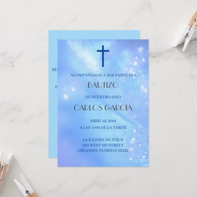 Invitation Croix Bleue Espagne Invitacion de Bautizo (Devant/Arrière en situation)