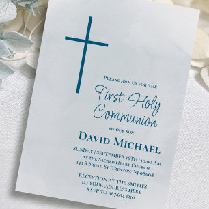Invitation croix bleue Premier garçon de la Sainte Communion