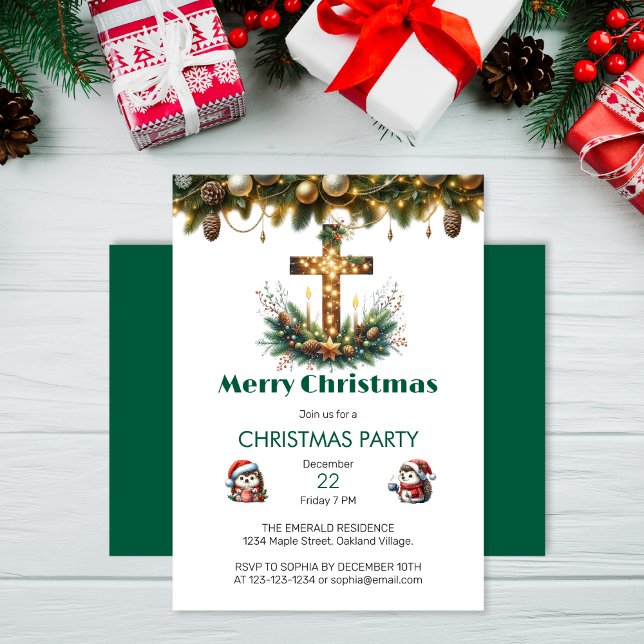 Invitation Croix brillante | Noël chrétien (Créateur téléchargé)