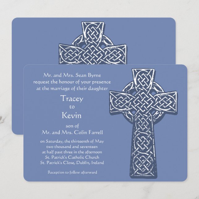Invitation Croix celtique - Bleu (Devant / Derrière)