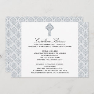 Invitation Croix celtique gris argenté Damask Première commun