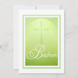 Invitation Croix chrétienne de baptême en vert