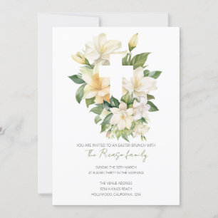 Invitation Croix chrétienne religieuse Lily Brunch de Pâques