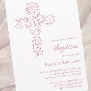 Invitation croix de baptême fille bébé