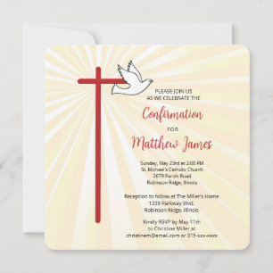 Invitation Croix de Confirmation Garçon Colombe Or Rayons