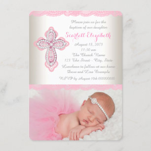 Invitation Croix de diamant en dentelle rose ivoire Photo Bap