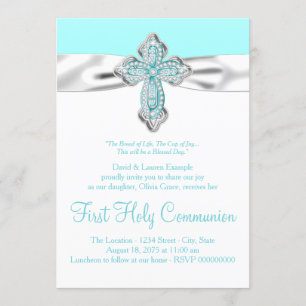 Invitation Croix de diamant turquoise Filles Turquoise Blue F