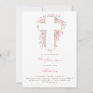 Invitation croix de fleurs respirantes du bébé Confirmation