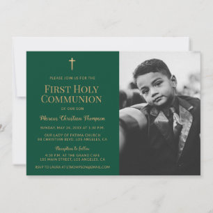 Invitation Croix de Garçon de la Première communion en Or Ver