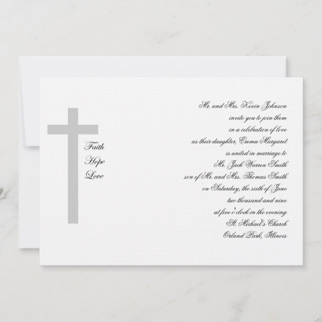 Invitation Croix de gris de la foi Mariage chrétienne (Devant)