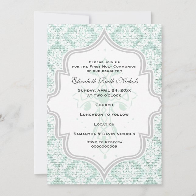 Invitation Croix de la Monnaie blanc damassé burlap Première  (Devant)