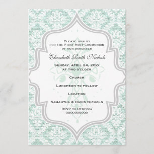 Invitation Croix de la Monnaie blanc damassé burlap Première 
