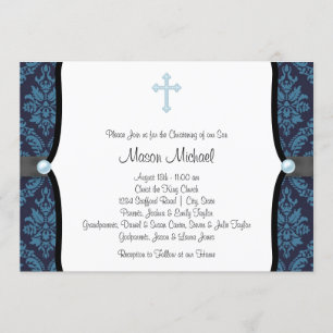 Invitation Croix de la Perle bleue Damas noirs