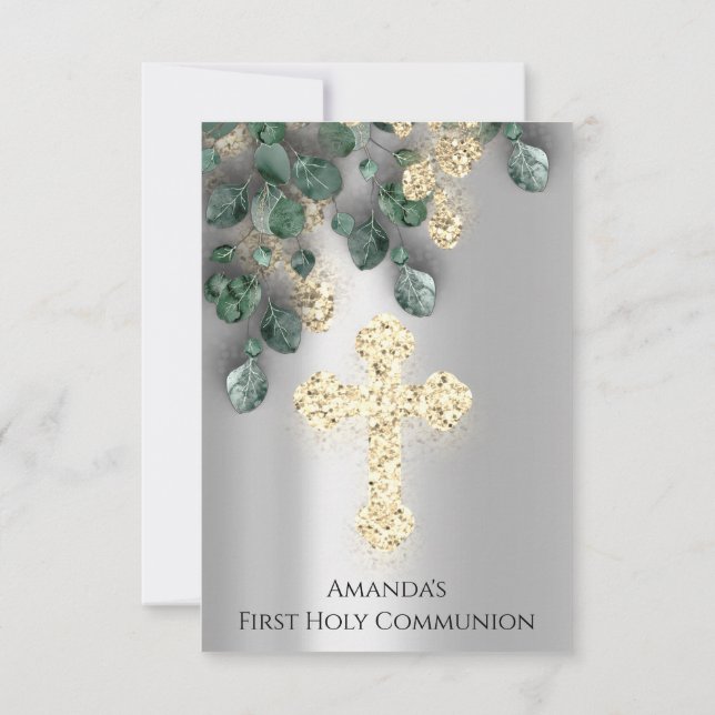 Invitation Croix de la première sainte communion en argent ve (Dos)