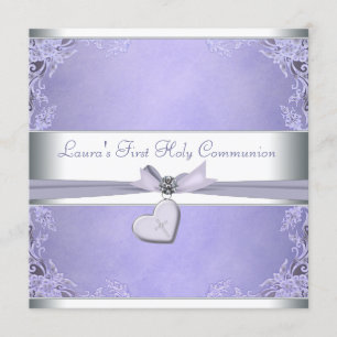 Invitation Croix de lavande Filles Violet Première Communion