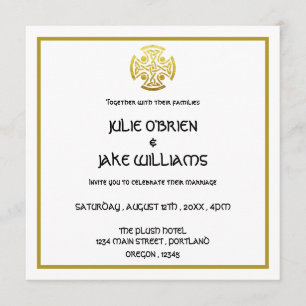 Invitation Croix de nœud celtique de mariage en faux or