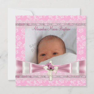 Invitation Croix de photo florale blanche rose pour baptême