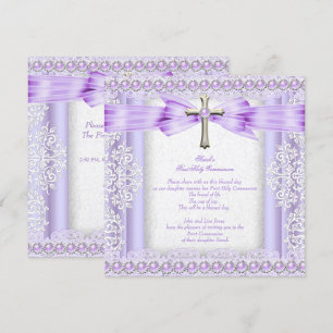 Invitation Croix de première communion pour filles jolie lava