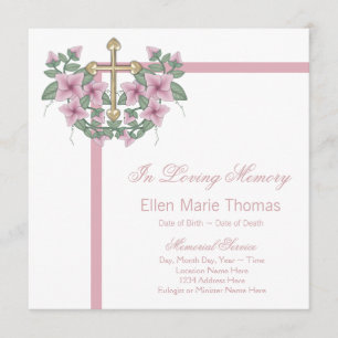 Invitation Croix de rose rose en mémoire affectueuse