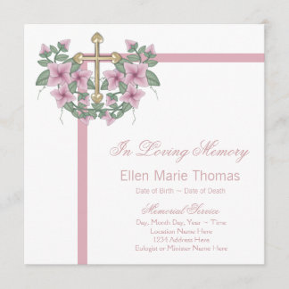 Invitation Croix de rose rose en mémoire affectueuse