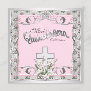Invitation Croix de Rose Rose Quinceanera