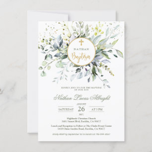Invitation Croix d'Eucalyptus Baptême de bébé