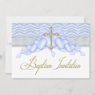 Invitation Croix d'or bleu garçons Baptême bleu