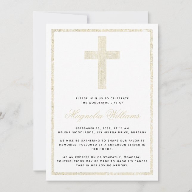 Invitation Croix d'or Célébration du service commémoratif de  (Devant)