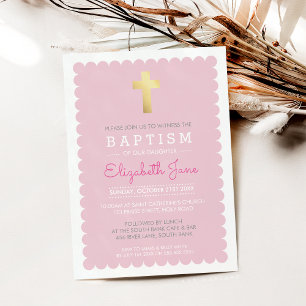 Invitation CROIX D'OR CUTE moderne baptism arête à coquilles 