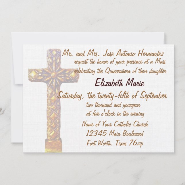 Invitation Croix d'or de Quinceanera (Devant)