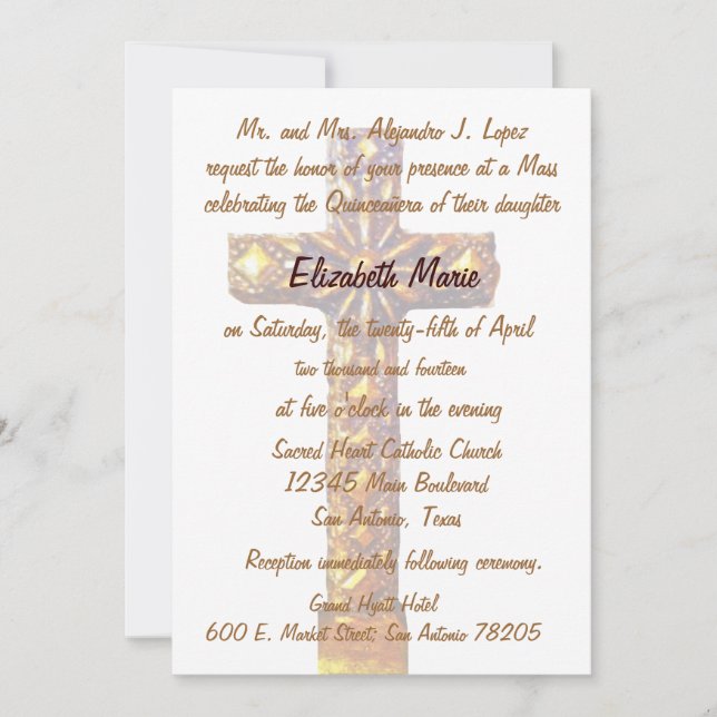 Invitation Croix d'or de Quinceanera (Devant)
