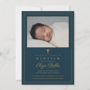 Invitation Croix d'or élégante Baptême et baptême religieux