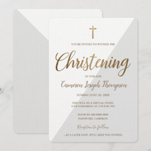 Invitation Croix d'or gris blanc simple Christine virtuelle