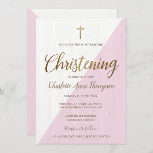 Invitation Croix d'or rose simple Christing virtuel