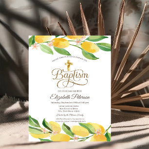 Invitation Croix dorée Citron aquarelle Botanique