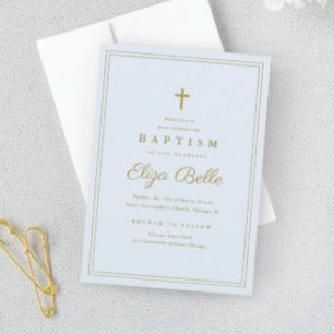 Invitation Croix dorée élégante Baptême religieux et Christen