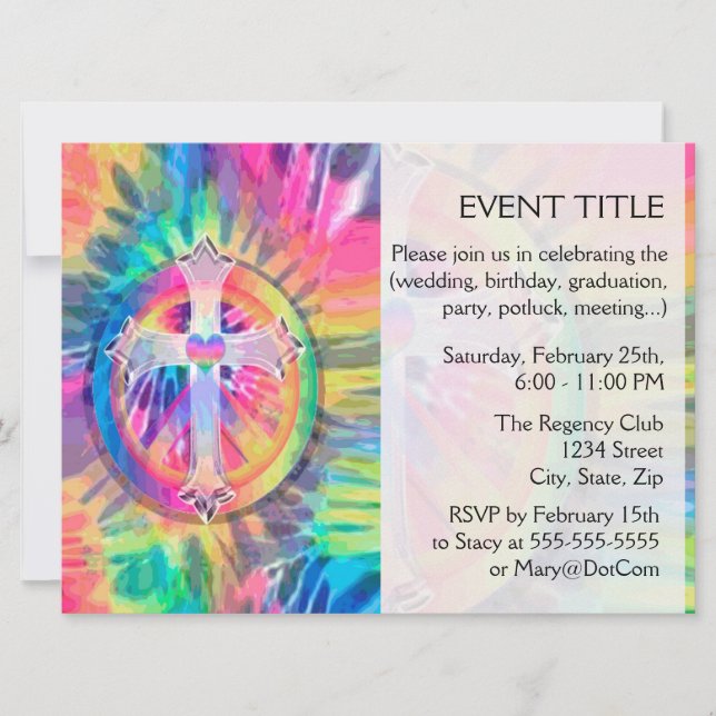 Invitation Croix du Tee Dye avec coeur au centre (Devant)