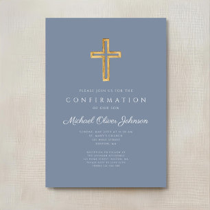 Invitation Croix en bois religieux bleu poussiéreux pour conf