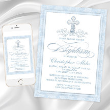 Croix en Damas Bleu Baptême