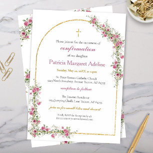 Invitation Croix et Arche de Confirmation en Or Rose Moderne