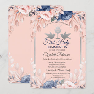 Invitation Croix Fleurs Première Communion
