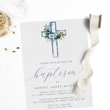 Croix florale bleu Dusty Baby Baptism