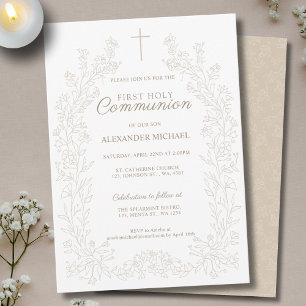 Invitation Croix florale Première Sainte Communion Religieuse