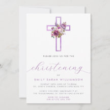 Croix Florale Violet Moderne Script Christing