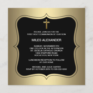 Invitation Croix Noire Or Boys Première Communion